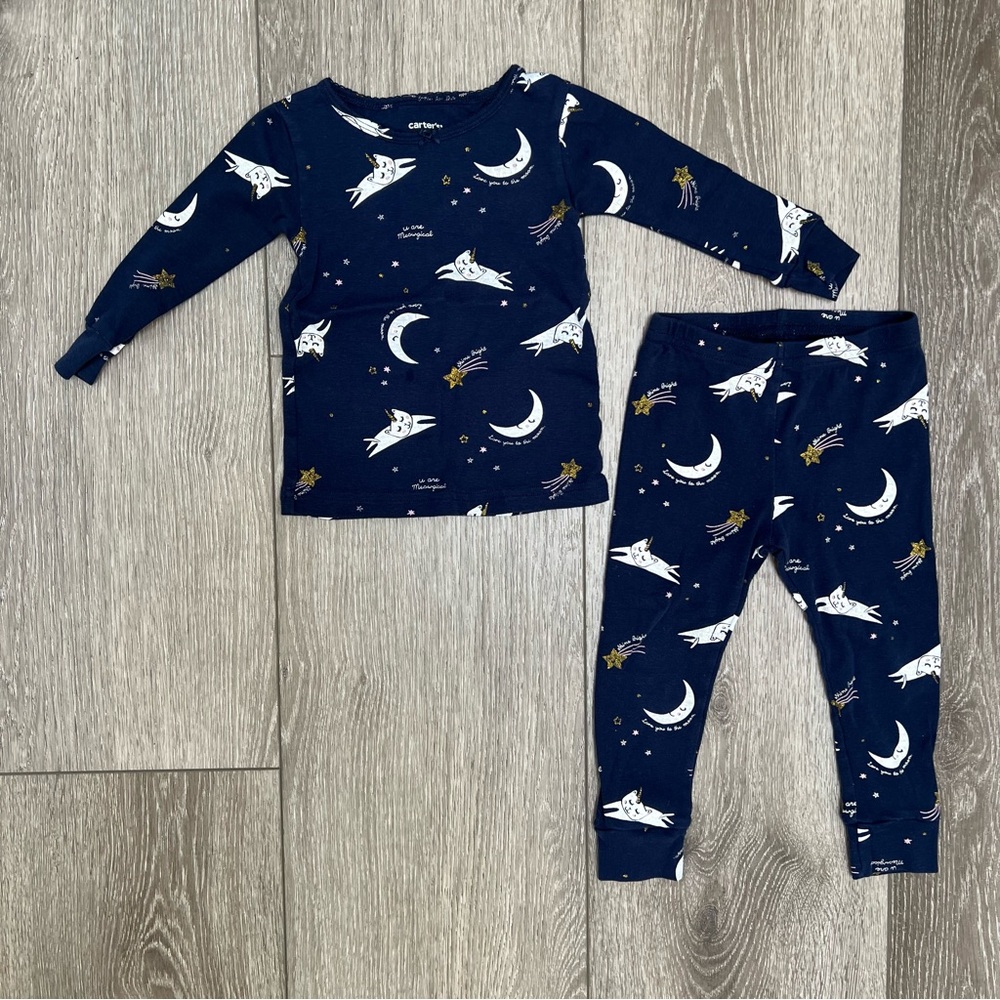 CARTERS 2PC LONG SLEEVE SHIRT AND PANTS PAJAMA SET CATS BLUE 18MO